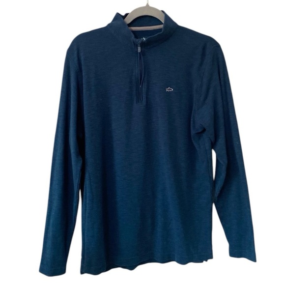 Fish Hippie Long Sleeve Quarter Zip Teal Cotton Modal Pullover sweatshirt - Picture 1 of 5